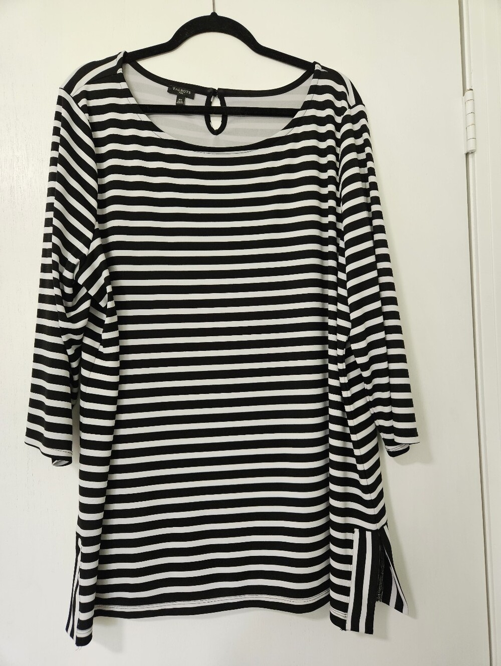 Talbots Plus Black & White Striped Keyhole Tunic Top | Size 2X